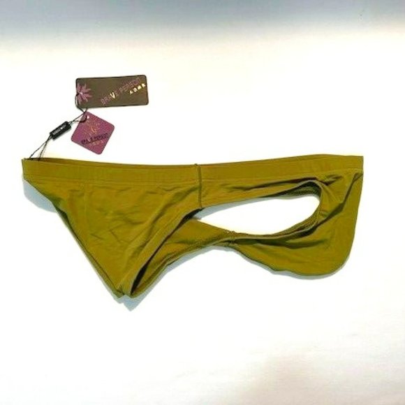 Brave Person  Men's Swim Bikini Brief - Olive Green (BP9791-OL) Contoured Pouch - Picture 8 of 13